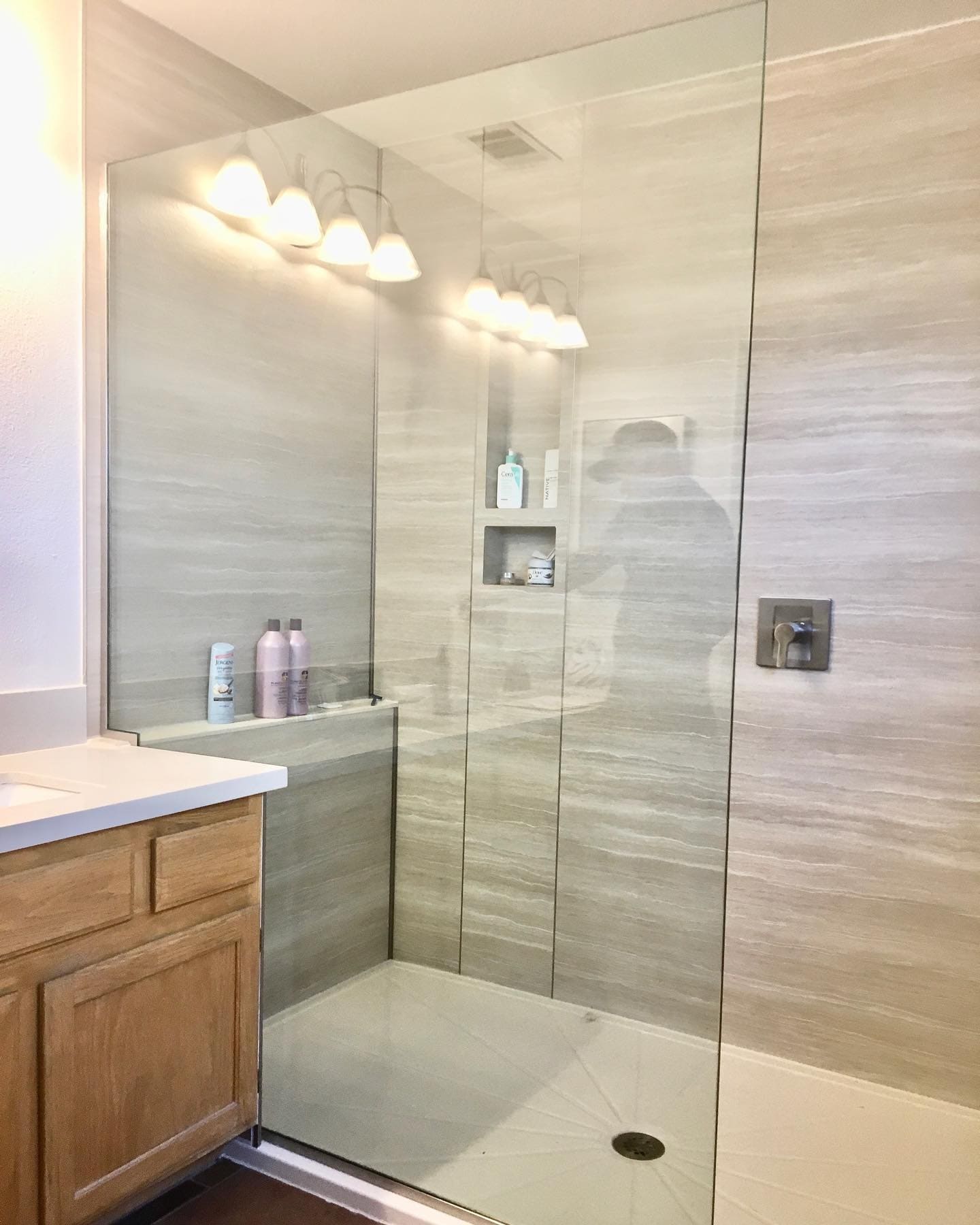 Steam Enclosure - Full enclosure with transom vent, matte black - Las Vegas custom shower door project